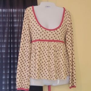 Women's Cream and Red Long Sleeve Top